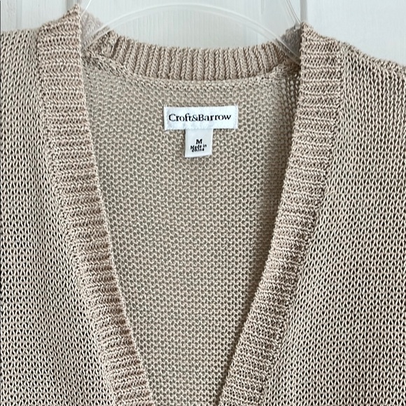 Croft & Barrow Tan Open Curved Front Loose Knit Sweater with Ribbed Trim M - Picture 2 of 10